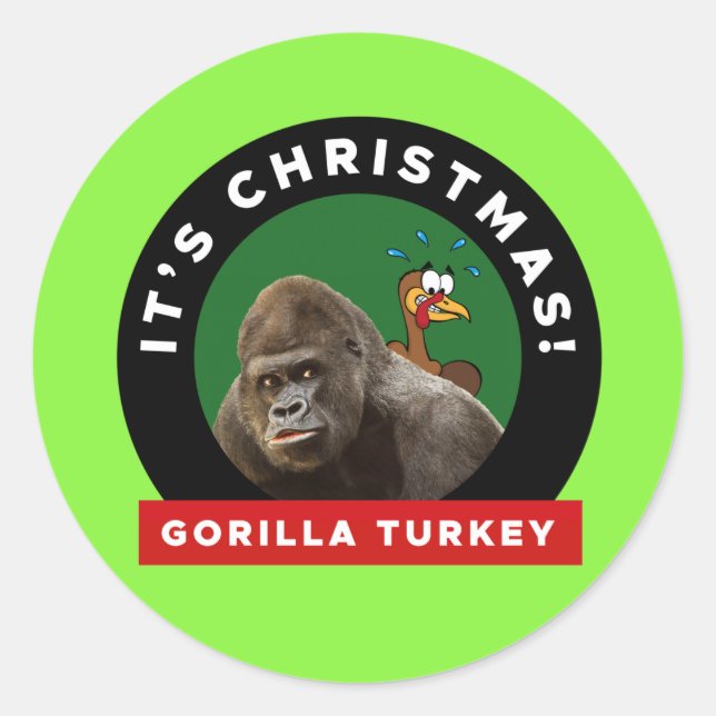 Gorilla Turkey Christmas Pun Classic Round Sticker (Front)