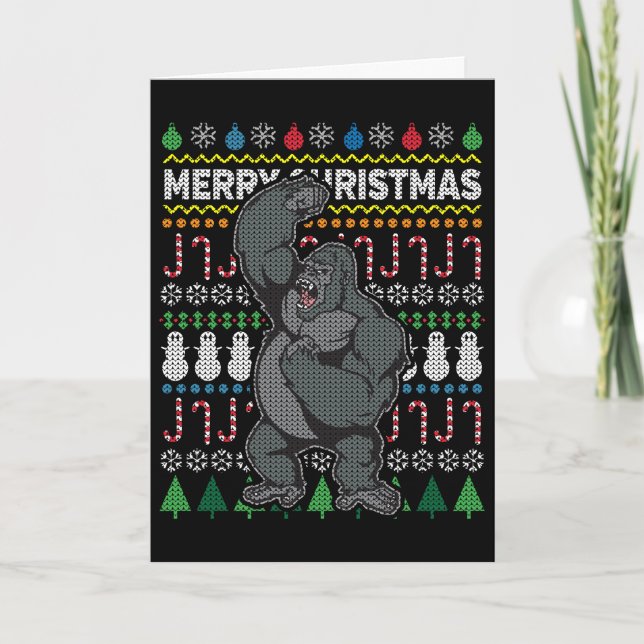 Gorilla Ugly Christmas Sweater Wildlife Series Holiday Card (Front)