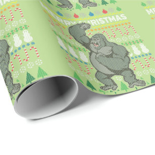 Gorilla Ugly Christmas Sweater Wildlife Series Wrapping Paper