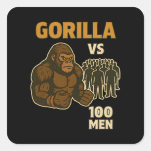 Gorilla vs 100 men epic battle square sticker