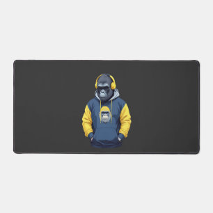 Gorilla Wearing Hoodie Funny Cool Animal Character Desk Mat