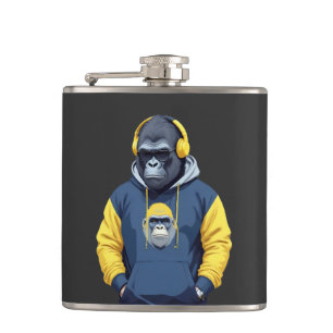 Gorilla Wearing Hoodie Funny Cool Animal Character Hip Flask