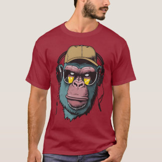 gorilla wearing sunglasses, headphones T-Shirt