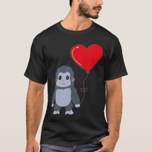 Gorilla With Heart Balloon Valentines Day Love Boy T-Shirt