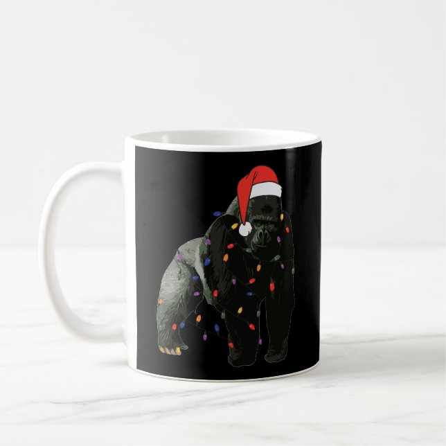 Gorilla With Santa'S Hat Christmas Lights Tshirt F Coffee Mug (Left)
