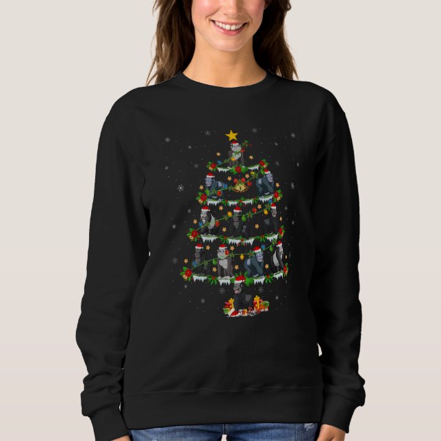 Gorilla  Xmas Lights Gorilla Christmas Tree Sweatshirt (Front)