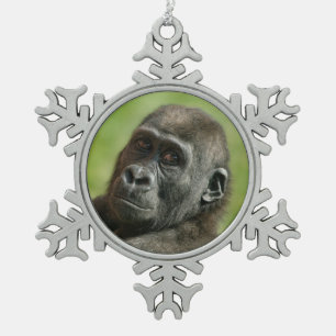 Gorilla Youngster Snowflake Pewter Christmas Ornament