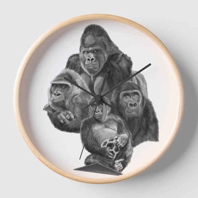 GorillaFamily Clock ゴリラ家族の時計　GorillaLife (Front)
