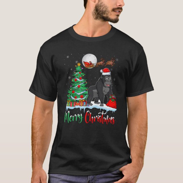 Gorillas Wearing Santa Hat Merry Christmas Gorilla T-Shirt (Front)