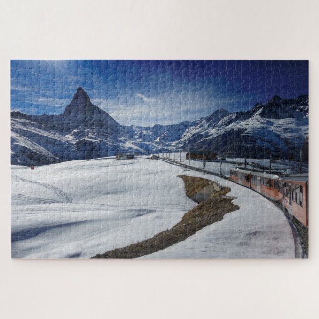 Gornergrat railway train and Matterhorn in Zermatt Jigsaw Puzzle (Horizontal)
