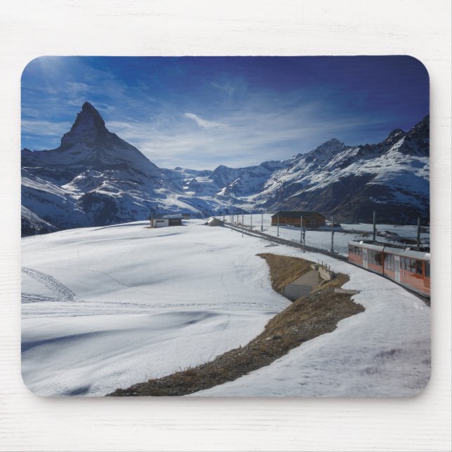 Gornergrat railway train and Matterhorn in Zermatt Mouse Pad (Front)