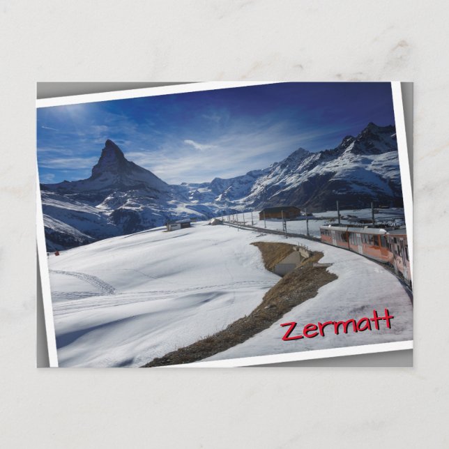 Gornergrat railway train and Matterhorn in Zermatt Postcard (Front)