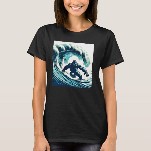Gorrillas Surfing Adventure Ocean Wave Beach Fun T-Shirt (Front)