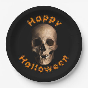 Gory Decaying Skull Happy Halloween Paper Plate