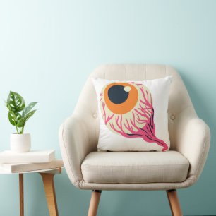 Gory Pink Orange Eyeball Veins Graphic Halloween Cushion