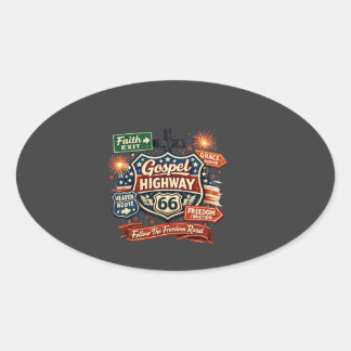 Gospel Highway 66 Christian Patriotic Design Oval Sticker