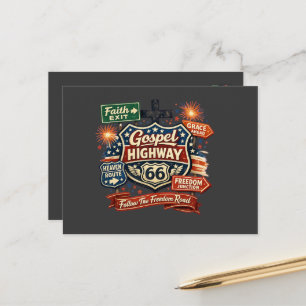 Gospel Highway 66 Christian Patriotic Design Postcard