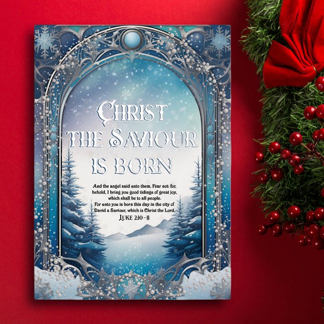 Gospel of Luke Winter Wonderland Blue Christmas  Foil Holiday Card (Creator Uploaded)