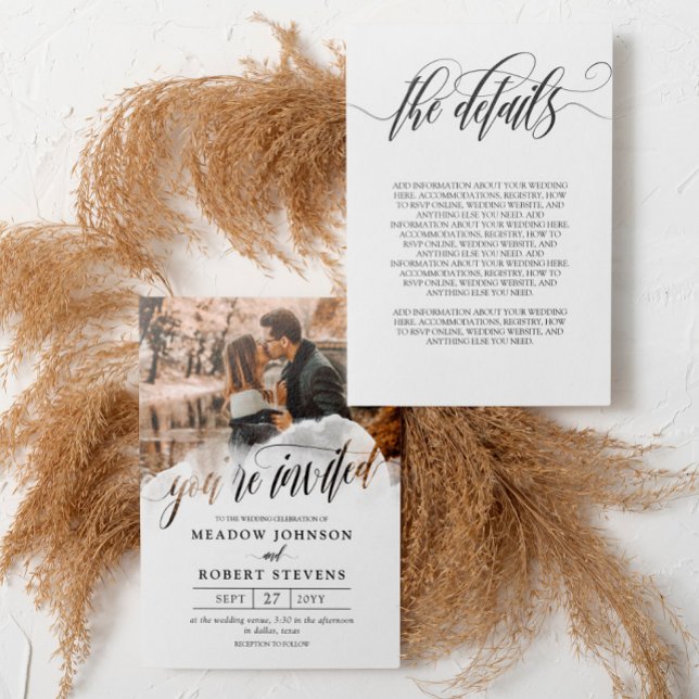 Gossamer Overlay Black Fonts Photo 2 in 1 Wedding Invitation (Creator Uploaded)