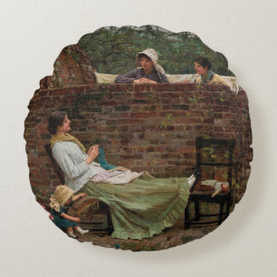 Gossip - John William Waterhouse Round Cushion