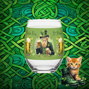 Gossip St. Paddy's Day Shamrocks Irish Beer Lucky Stemless Wine Glass