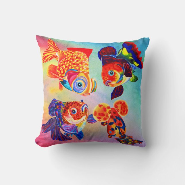 Gossiping Goldfish design decorative pillow (Front)