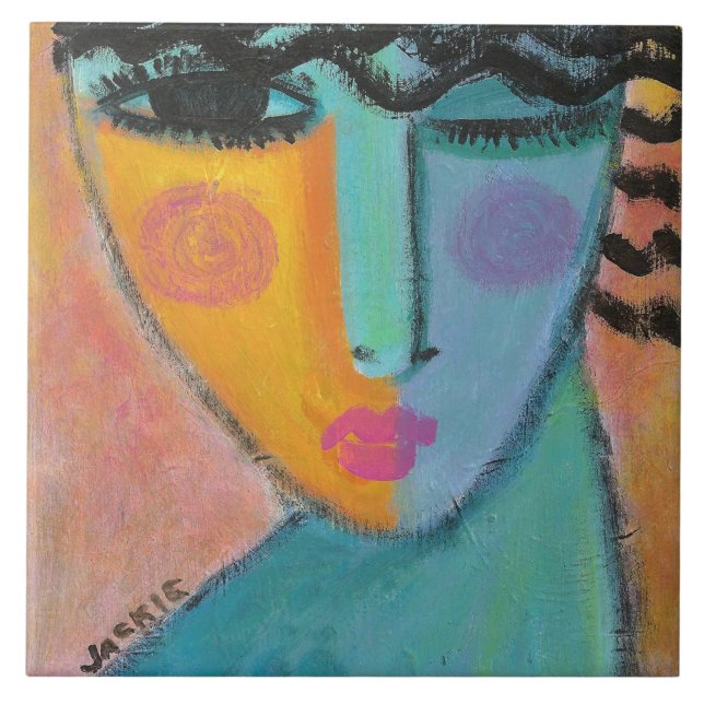 Got A Secret Abstract Portrait of a Woman Ceramic Tile (Front)