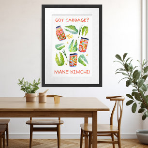 Got Cabbage? Make Kimchi Fun Spicy Watercolor Poster