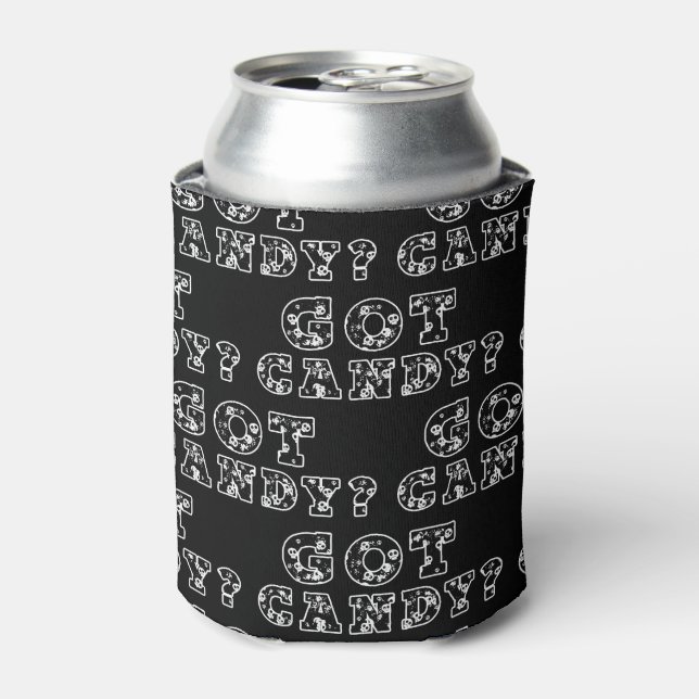 Got Candy? Black & White Skulls Halloween Can Cooler (Can Front)