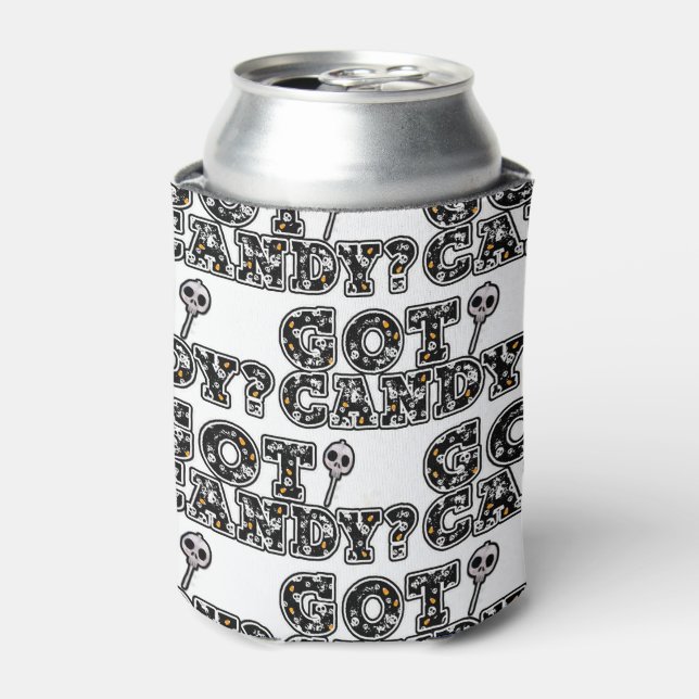 Got Candy? Black & White Skulls Sucker Halloween Can Cooler (Can Front)