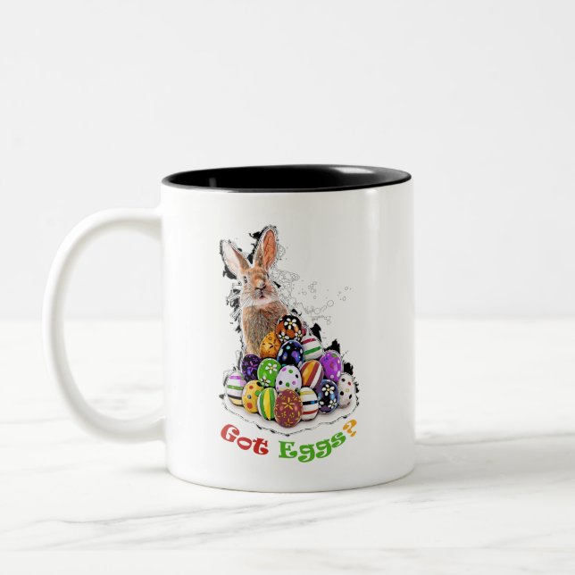 Got Eggs? Funny Easter Bunny Eggs Two-Tone Coffee Mug (Left)
