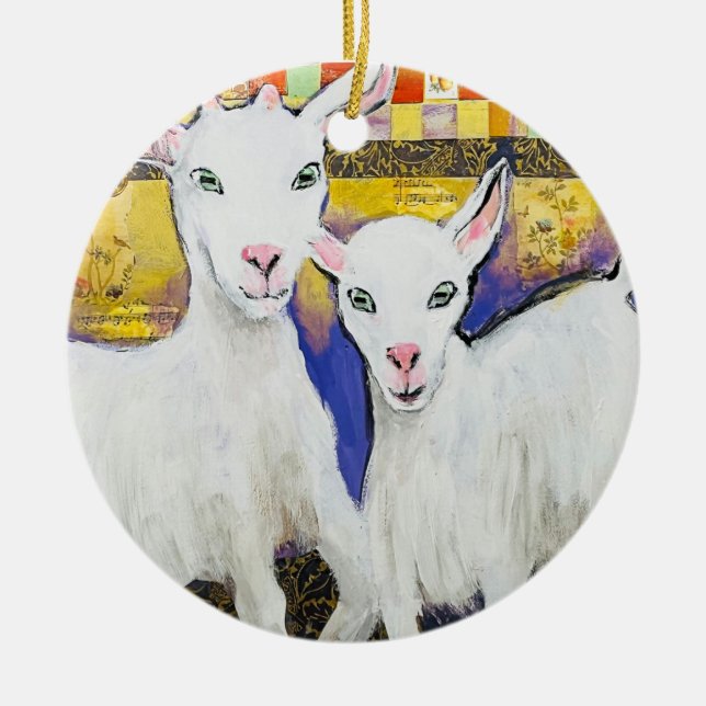 Got Goat #3: Frisky Kids porcelain ornament (Front)