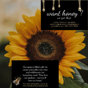 Got Honey? Gold Drips Realistic Bee Black Apiary   Business Card