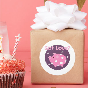 Got love Kawaii cute pink pig Classic Round Sticker