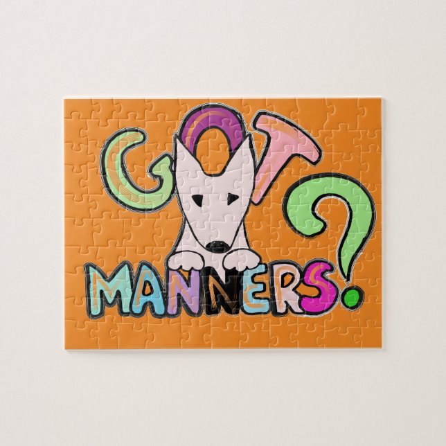 GOT MANNERS? English Bull Terrier pet art Jigsaw Puzzle (Horizontal)
