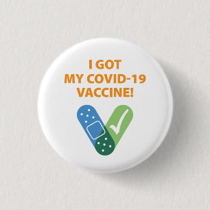 Got my COVID-19 Vaccine! Bandaid White-Orange 3 Cm Round Badge