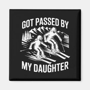 Got Ped By My Daughter Skiing, Retro Dad Skiers _1 Magnet