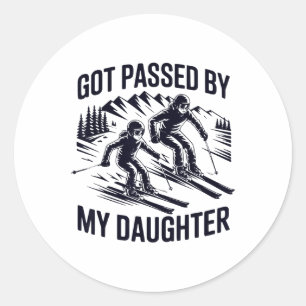 Got Ped By My Daughter Skiing, Retro Dad Skiers Classic Round Sticker