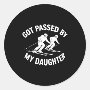 Got Ped By My Daughter Skiing, Retro Dad Skiers Classic Round Sticker