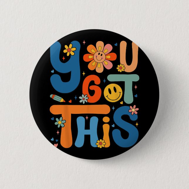 Got This Testing Day Groovy Motivational Teacher S 6 Cm Round Badge (Front)