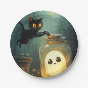 Got You - Halloween Cat and Ghost Paper Plate