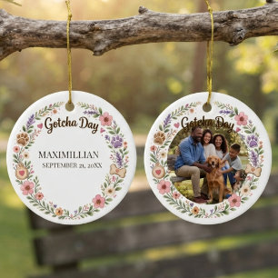 Gotcha Day photo floral wreath pastel Ceramic Ornament