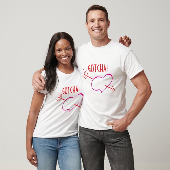 Gotcha! Playful Heart and Arrow Design T-Shirt (Unisex)