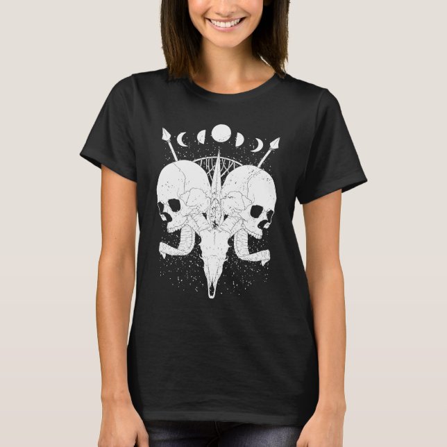 Goth Aesthetic Skull Moon Phases Gothic Grunge T-Shirt (Front)