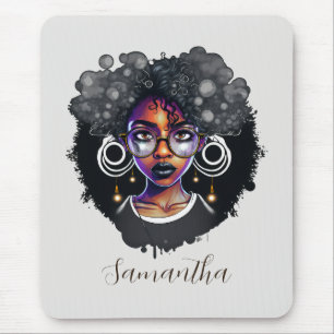 Goth Afro Woman Mouse Pad