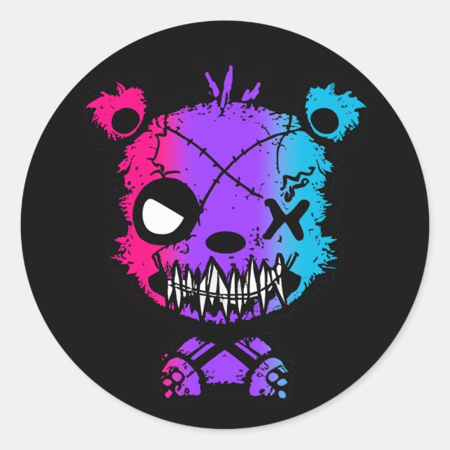 Goth Androgynous Pride Flag Coloured Bear Classic Round Sticker (Front)