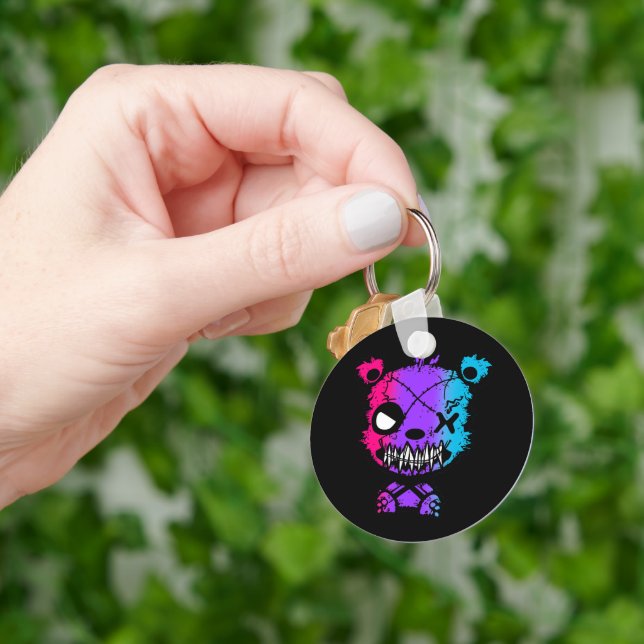 Goth Androgynous Pride Flag Coloured Bear Key Ring (Hand)