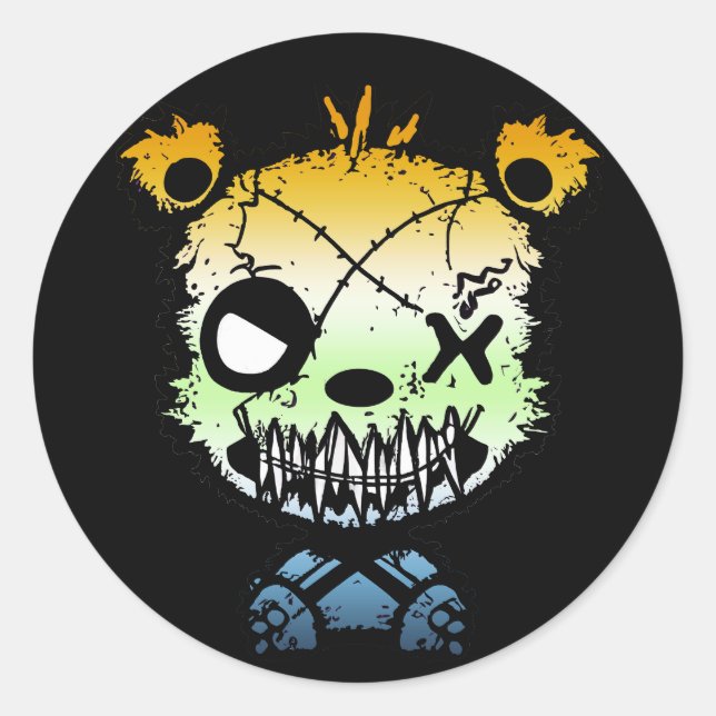 Goth AroAce Agender Pride Flag Coloured Bear Classic Round Sticker (Front)