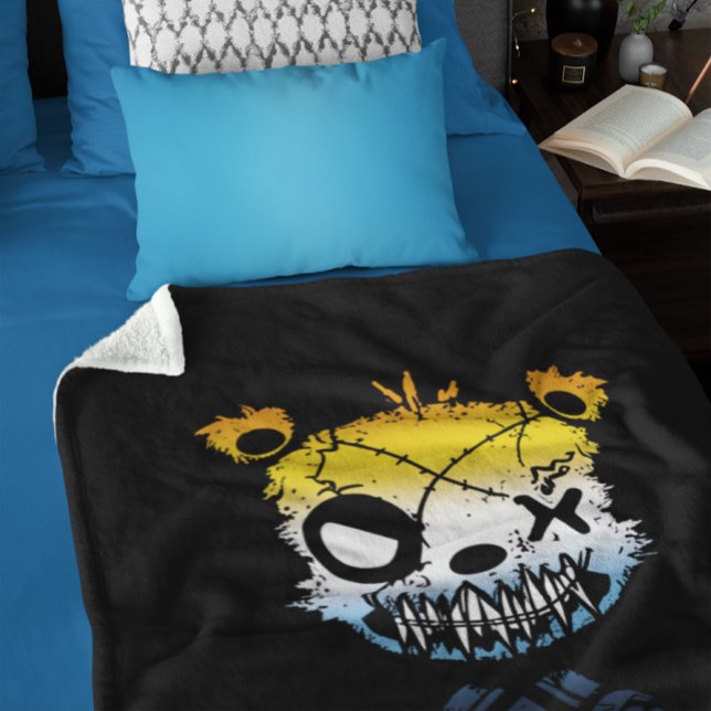 Goth AroAce Pride Flag Coloured Bear Sherpa Blanket (Creator Uploaded)