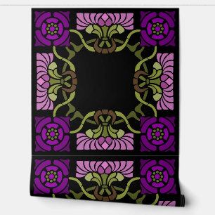 Goth Art Nouveau Rose and Dahlia Purples Wallpaper